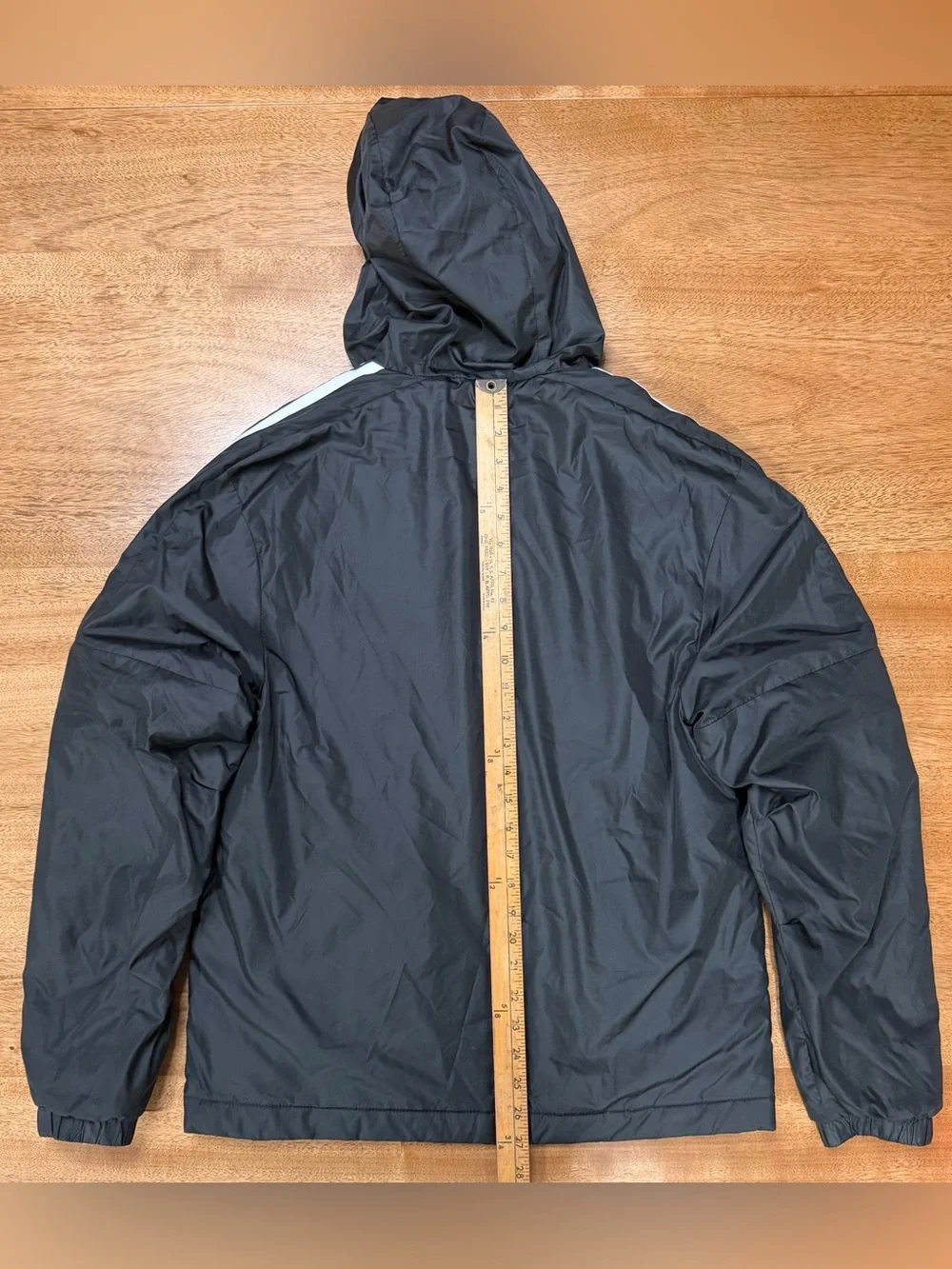 adidas Black Hooded Puffer Jacket with White 3-Stripes